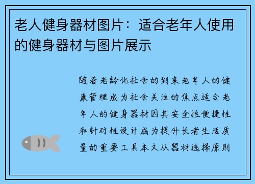 老人健身器材图片：适合老年人使用的健身器材与图片展示